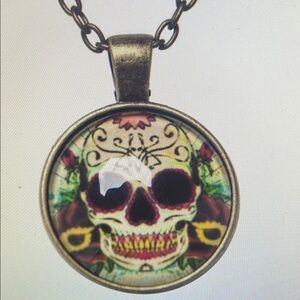 Purple and Yellow Sugar Skull Necklace